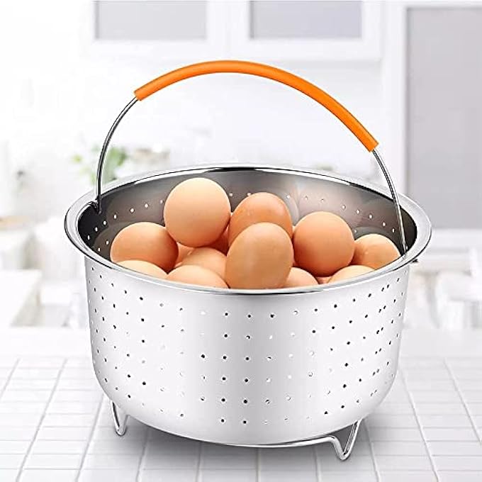 KASTWAVE Sturdy Steamer Basket 304 Stainless Steel Steamer Insert With Silicone Handle Multifunctional Pressure Cooker Accessories For Steaming Vegetables Corn Eggs Rice Meat3Qt - Image 5