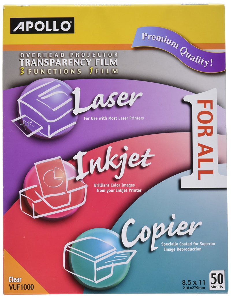 Apollo فيلم الشفافية متعدد الوظائف أبولو، 8.5 × 11 بوصة، شفاف، 50 ورقة لكل عبوة (VUF1000E) - Image 1