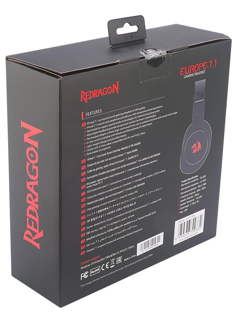 Redragon H720 EUROPE USB Gaming Headset - 7.1 Surround Sound - Detachable Microphone and Cables - 50mm Drivers - earcups can be rotated Headphones Headset - Image 2