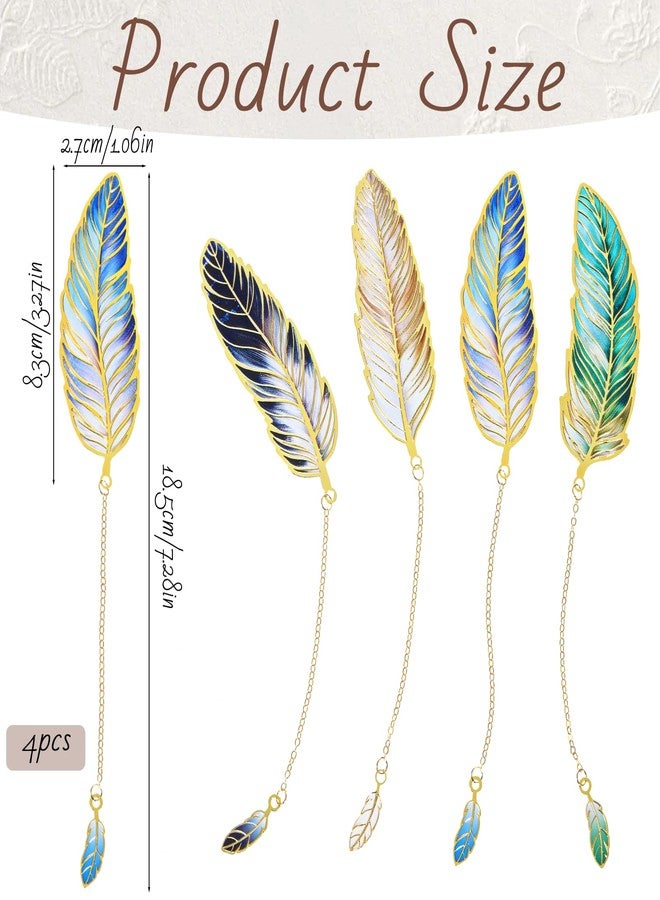 Larrel 4PCS Metal Feather Bookmarks, Feather-Shaped Metal Bookmarks with Chain, Elegant Bookmark Set for Reader, Writer, Teacher and Student, Vintage-Inspired Book Marks Set for Women and Men, Valentine Gift - Image 3
