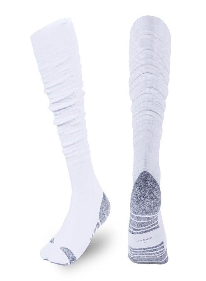 KUTFTBL Pre-Scrunched Football Socks with Built-In Hidden Elastic Bands Performance Fabric, Above or Below the Knee, Size 6-9.5 – White - Image 1