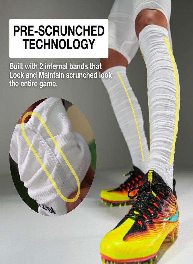 KUTFTBL Pre-Scrunched Football Socks with Built-In Hidden Elastic Bands Performance Fabric, Above or Below the Knee, Size 6-9.5 – White - Image 4