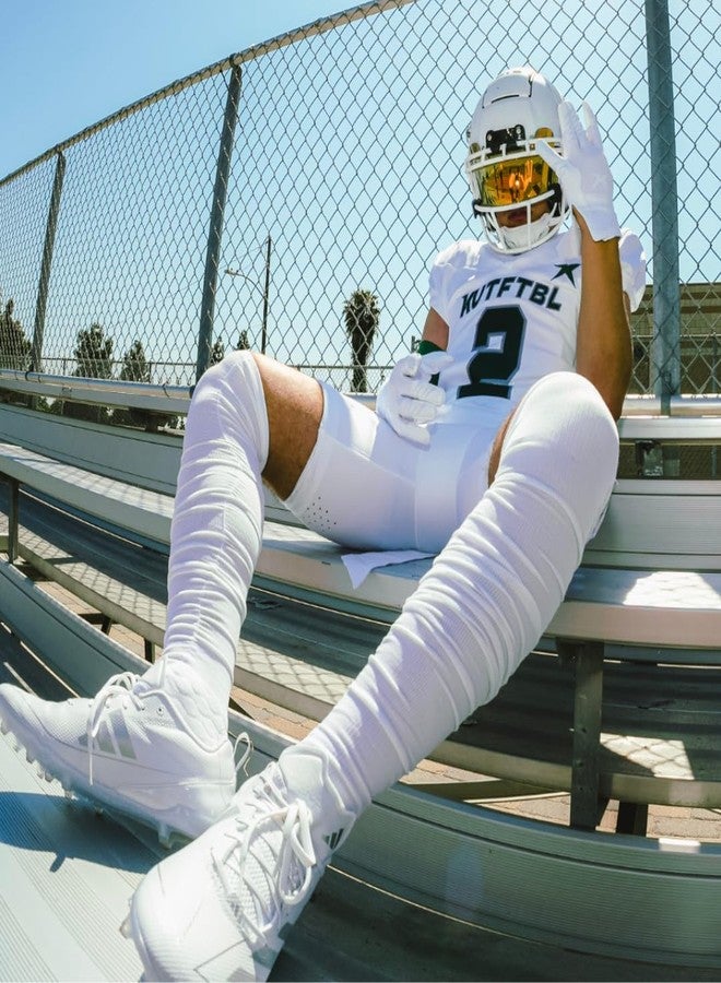 KUTFTBL Pre-Scrunched Football Socks with Built-In Hidden Elastic Bands Performance Fabric, Above or Below the Knee, Size 6-9.5 – White - Image 3