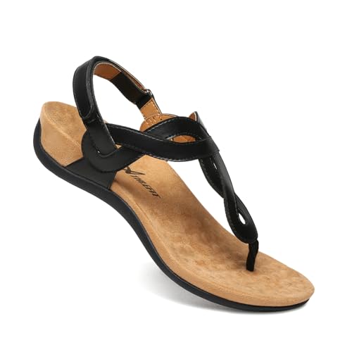 Athlefit Womens Black Orthopedic Arch Support Sandals Casual Summer Walking Adjustable Thong Sandals for Women Size 9 - Image 4