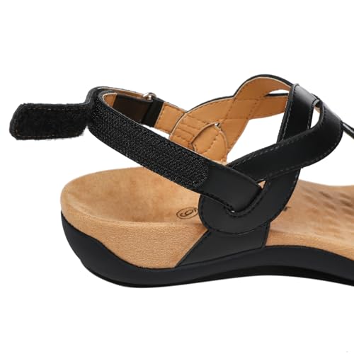 Athlefit Womens Black Orthopedic Arch Support Sandals Casual Summer Walking Adjustable Thong Sandals for Women Size 9 - Image 5