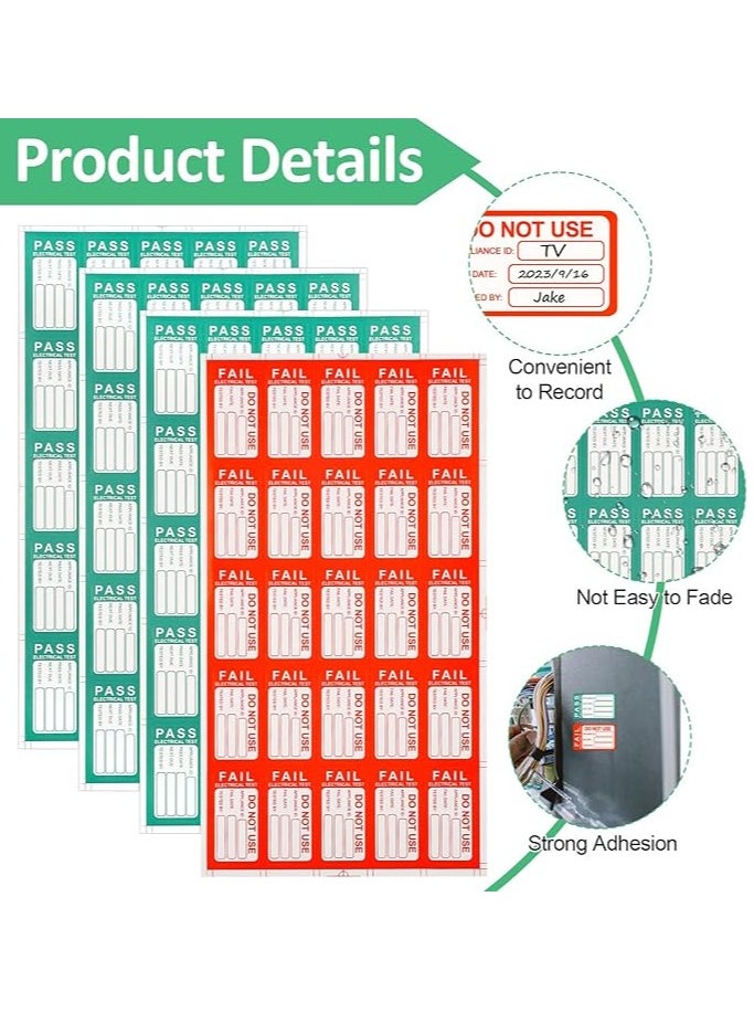 Midwest - Pat Testing Stickers, 250 PCS Pass & 25 PCS Fail Pat Testing Labels, Green and Red Pat Test Labels for Electronic Portable Appliance Safety Test(1 * 1.6 in) - Image 1