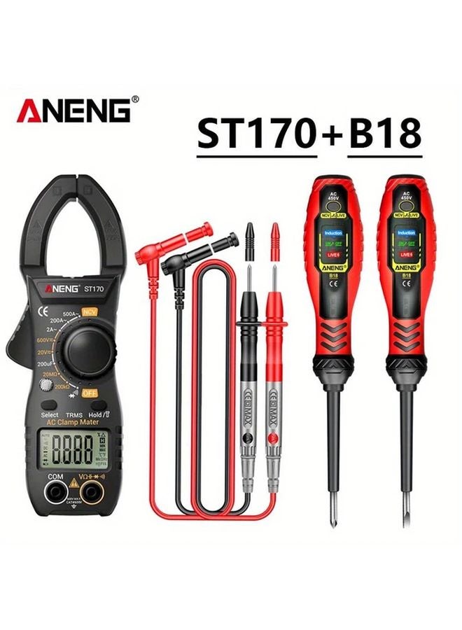 ANENG ST170 Black B18 Red Multifunctional Non Contact Clamp Meter 1999 Count LED Voltage Tester - Image 2