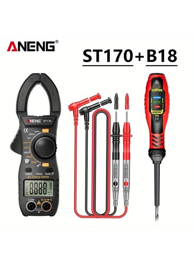 ANENG ST170 Black B18 Red Multifunctional Non Contact Clamp Meter 1999 Count LED Voltage Tester - Image 1
