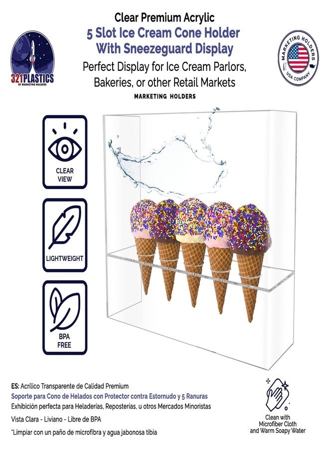 Marketing Holders Ice Cream Cone Holder 5 Slot Clear Acrylic Countertop Dessert Display with Sneeze Guard No Assembly for Restaurants Catered Events and Buffets - Image 4