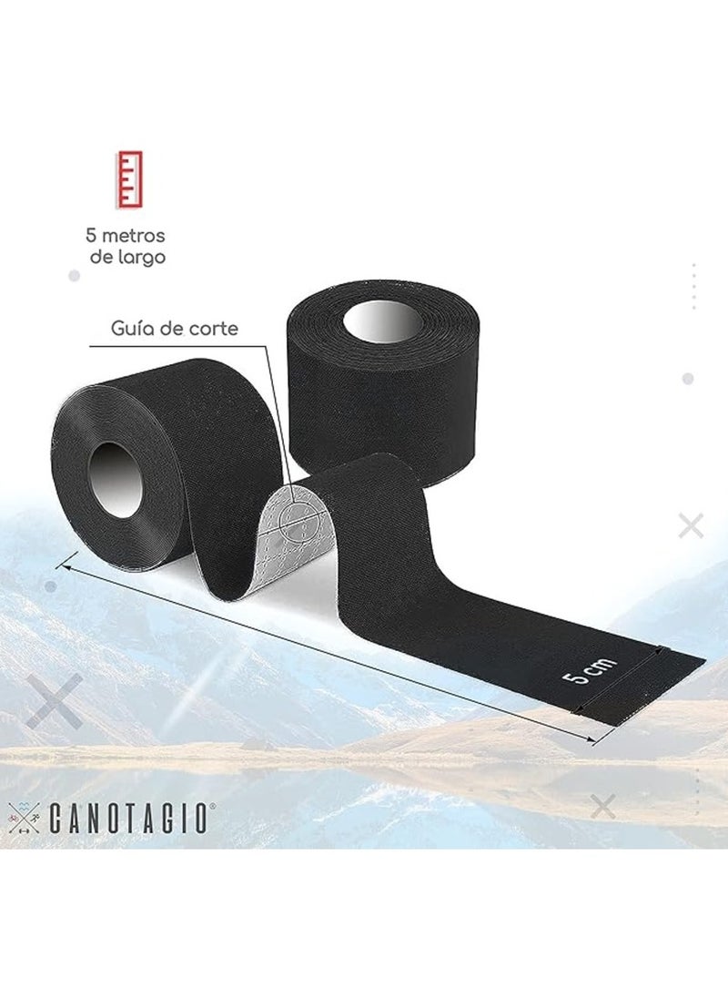 Generic - Canotagio Kinesiology Tape for Physical Therapy 5cm Kt Tape Uncut. Athletic Tape for Muscles. Water Resistant Kinetic Tape for Knee Shoulders & Elbows. Kinesio Tape. Cinta Kinesiologica Black - Image 1