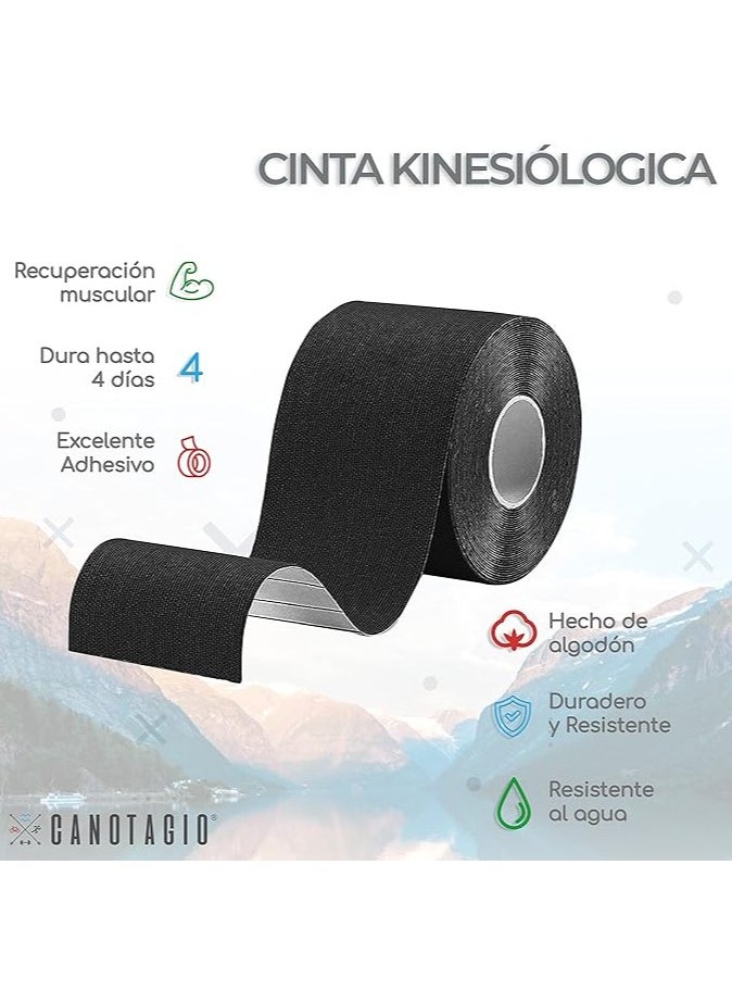 Generic - Canotagio Kinesiology Tape for Physical Therapy 5cm Kt Tape Uncut. Athletic Tape for Muscles. Water Resistant Kinetic Tape for Knee Shoulders & Elbows. Kinesio Tape. Cinta Kinesiologica Black - Image 1