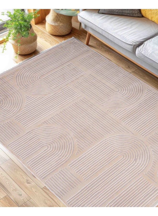 Carpet Woven Rug in Soft Texture | Arabesque Boho Design - Beige | Size 100x200 cm (3.2x6.5 ft) | For Mid-Small sized Family room, Bedroom with twin or queen beds, Home office, Entry hallways, Foyers or Balcony