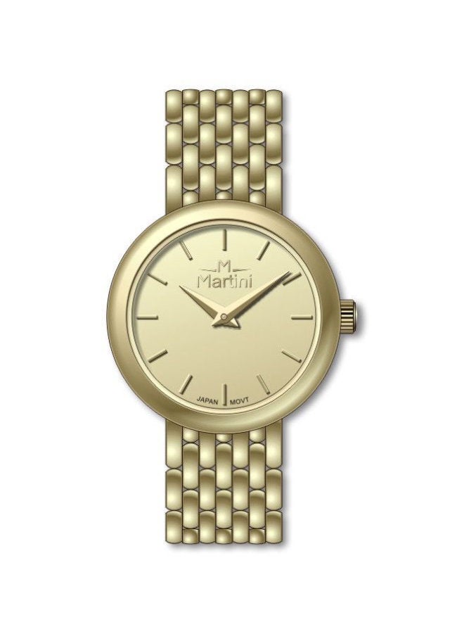 مارتيني ساعة مارتيني الأنيقة للنساء بتصميم عصري مينا ذهبية وسوار من الفولاذ المقاوم للصدأ مقاومة للماء مثالية للإطلالات الكاجوال والرسمية - Image 1