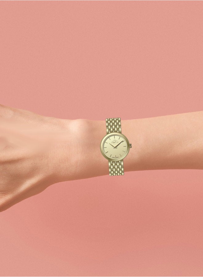 مارتيني ساعة مارتيني الأنيقة للنساء بتصميم عصري مينا ذهبية وسوار من الفولاذ المقاوم للصدأ مقاومة للماء مثالية للإطلالات الكاجوال والرسمية - Image 3