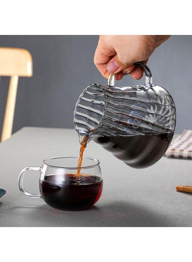 مجموعة تحضير القهوة الزجاجية V60 بسعة 600 مل حجم 02 مع قاعدة خشبية و40 فلتر ورقي، أدوات مثالية للقهوة المقطرة في المنزل والمكتب – رمادي - Image 4