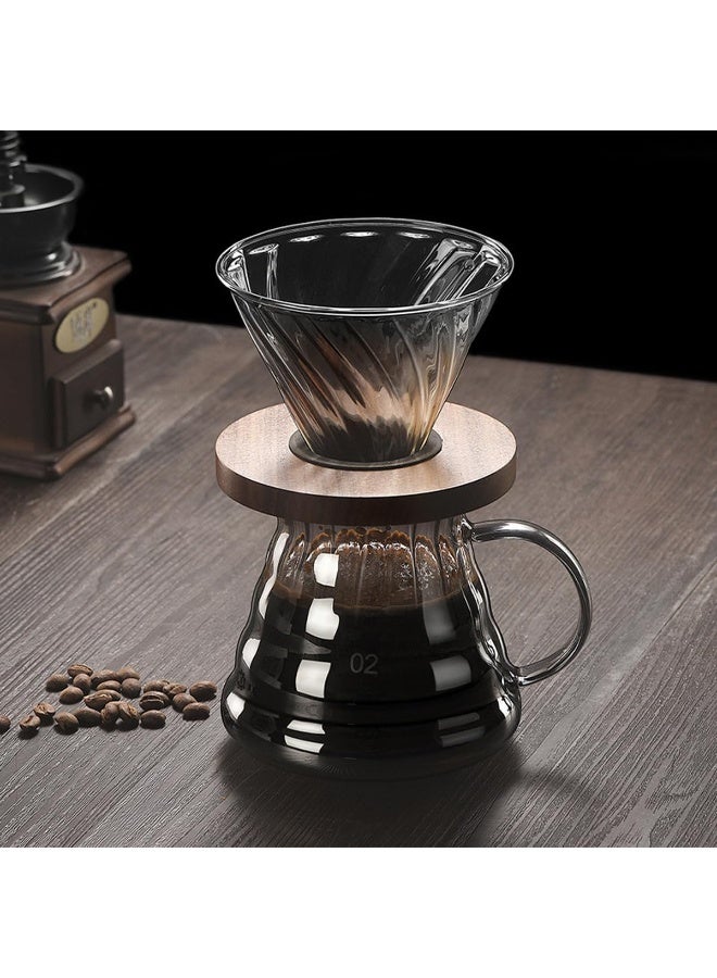 مجموعة تحضير القهوة الزجاجية V60 بسعة 600 مل حجم 02 مع قاعدة خشبية و40 فلتر ورقي، أدوات مثالية للقهوة المقطرة في المنزل والمكتب – رمادي - Image 3