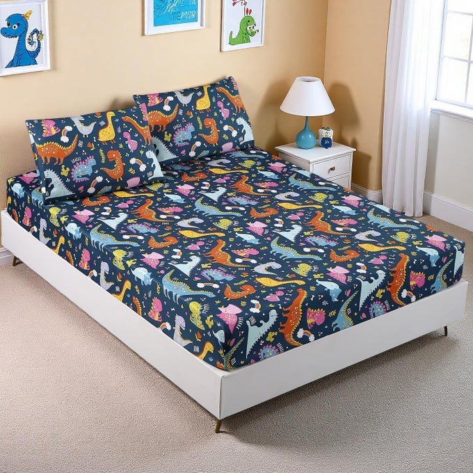 3 PCS DINOSAUR SHEETS TWIN SIZE SHEET SET WITH 2 PILLOWCASES SUPER SOFT MICROFIBER FOR KIDS TEENS AND BOYS GIRLSDINOSAUR BEDDING TWIN