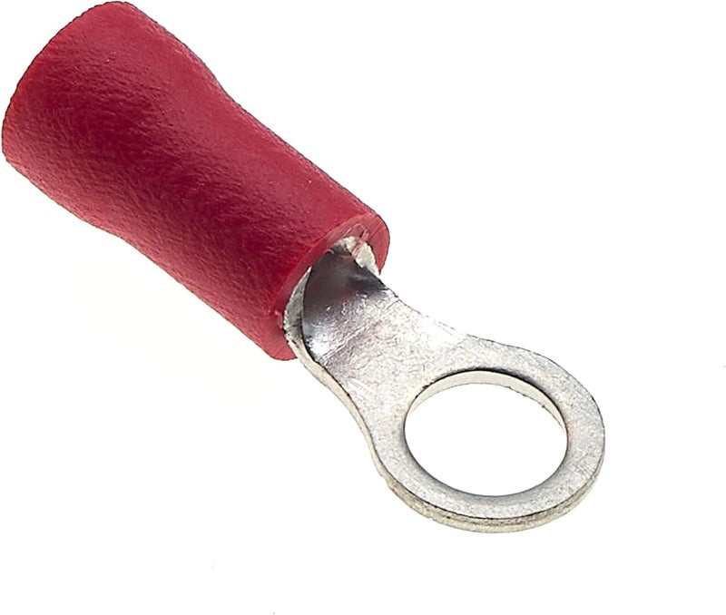 Keple Ring Crimp Terminal - Pack of 100, Red, 4mm, 25A, 22-16 AWG - Heat Shrink Ring Connectors, Tinned Copper Connectors, Insulated Ring Wire Terminals - Image 1