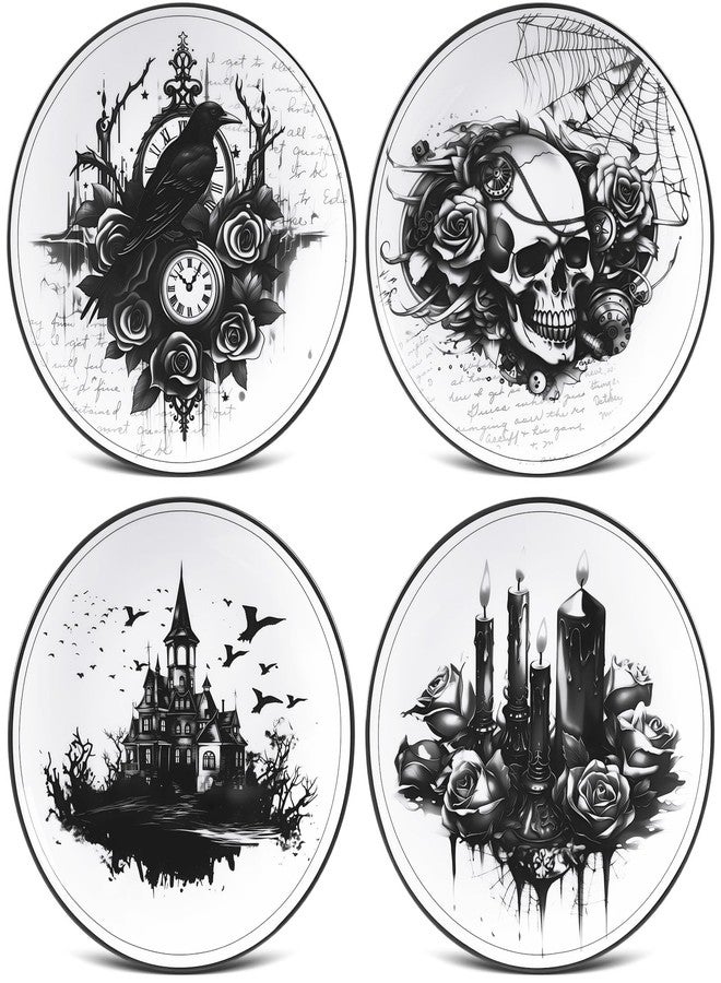 Vesici 4 Pieces Halloween Gothic Dinnerware Halloween Pattern Ceramic Plates Gothic Dinnerware Set Skull Dinner Plates Kitchen Decoration Spooky Gift for Home Decorative - Image 1