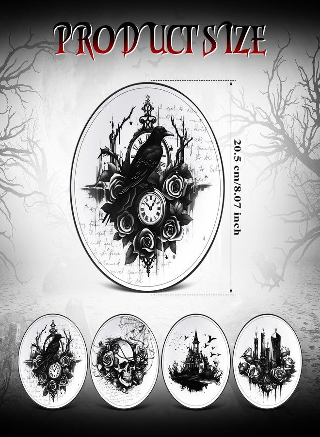 Vesici 4 Pieces Halloween Gothic Dinnerware Halloween Pattern Ceramic Plates Gothic Dinnerware Set Skull Dinner Plates Kitchen Decoration Spooky Gift for Home Decorative - Image 3