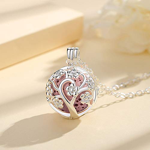 INFUSEU Sakura Tree Aromatherapy Necklace, Essential Oils Diffuser Locket Pendant with 7 PCS Lava Rock Stones and 24" Link Chain - Image 2