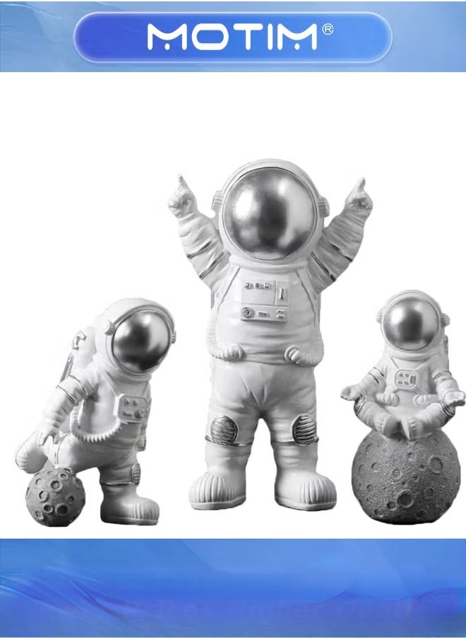 موتيم ديكور غرفة رائد فضاء أو ديكور سيارة، منحوتة من الراتنج لديكور المنزل ديكور رف كتب حديث حامل تلفاز ديكور غرفة نوم مكتب زينة سطح المكتب - فضي - Image 1