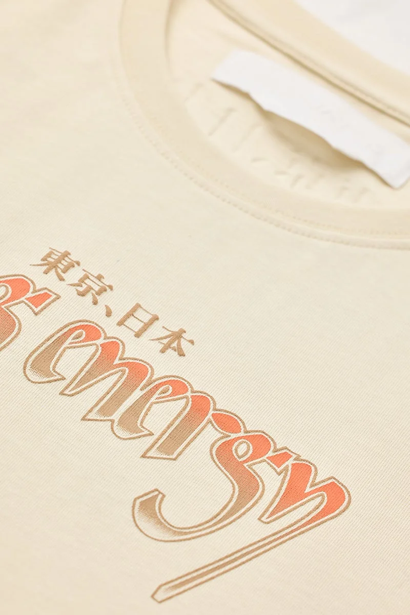 SNITCH Light Beige Graphic Half Sleeve Oversized Streetwear T-Shirt