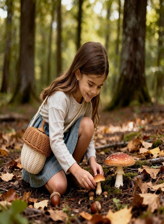 Luocute سلة بلوط من لوكوت، سلال تخزين من الخيزران المنسوج يدويًا، مناسبة للنساء والأطفال، ودعائم تصوير. - Image 2