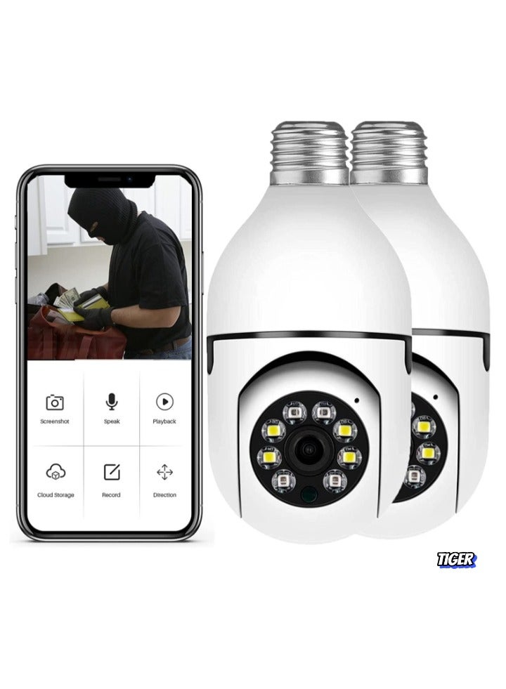 TIGER 2Pcs Light Bulb Security Camera 2.4GHz & 5G WiFi Outdoor, 1080P E27 Light Socket Security Camera, Indoor 360° Home Security Cameras, Full Color Day and Night, Smart Motion Detection - Image 1