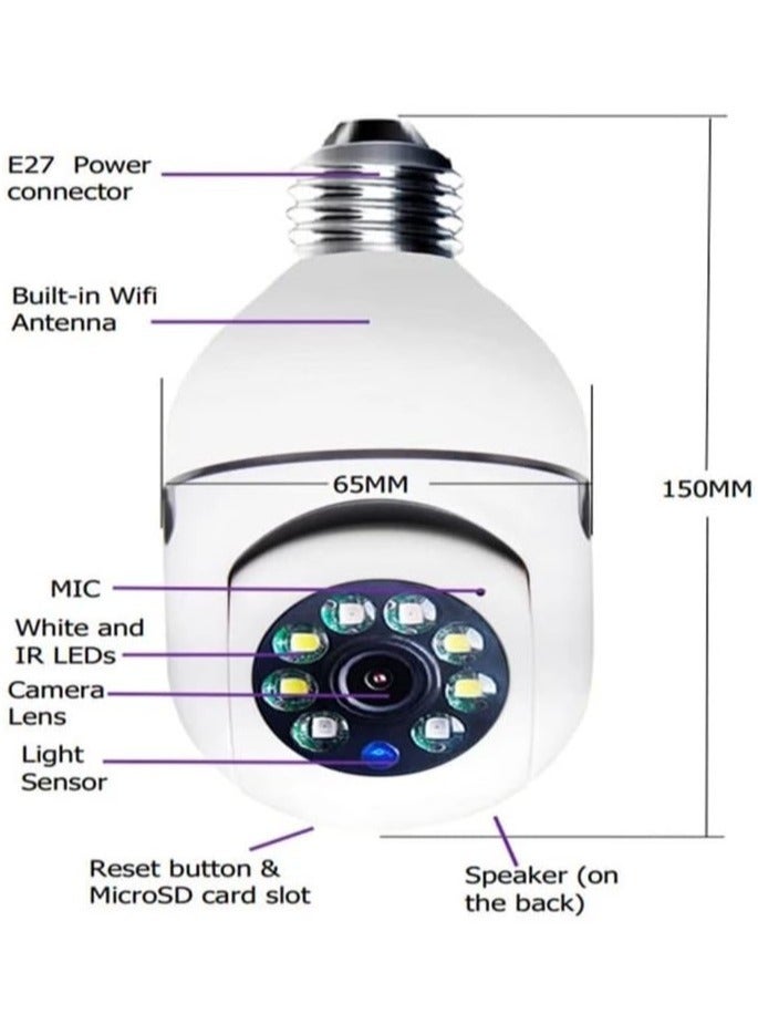 TIGER 2Pcs Light Bulb Security Camera 2.4GHz & 5G WiFi Outdoor, 1080P E27 Light Socket Security Camera, Indoor 360° Home Security Cameras, Full Color Day and Night, Smart Motion Detection - Image 4