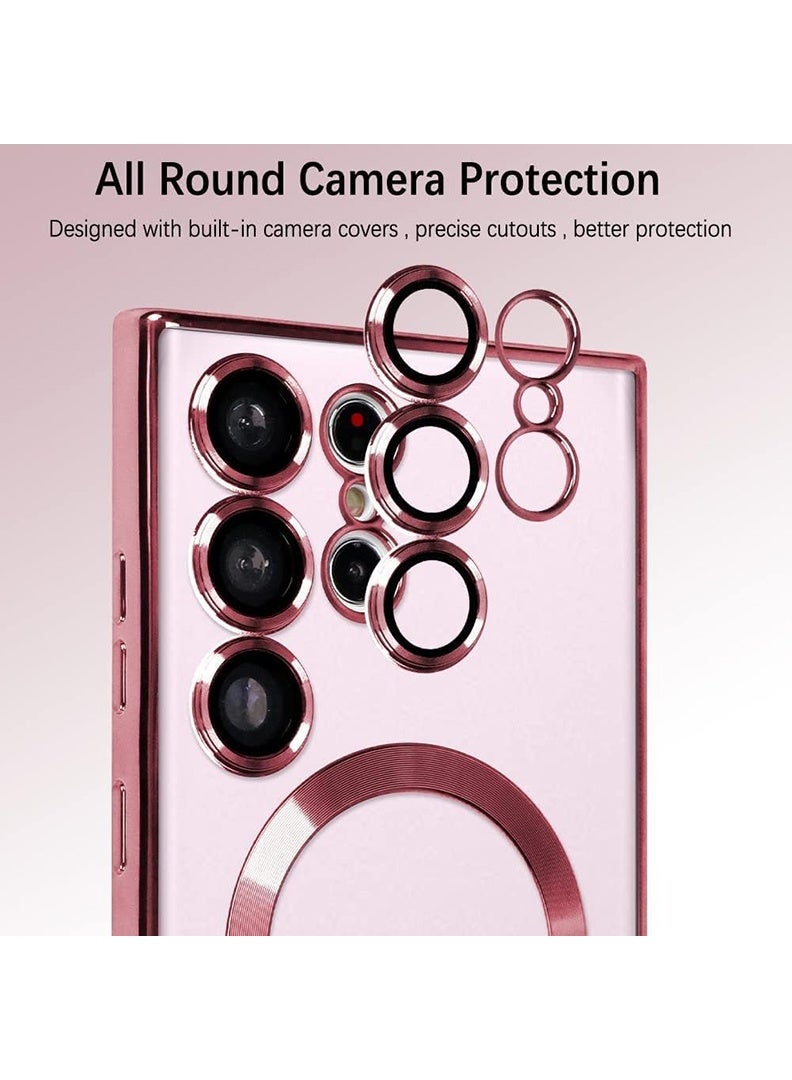 ملبوس حافظة ناعمة وشفافة متميزة لتوفير حماية كاملة لعدسة كاميرا S25 Ultra، متوافقة مع شحن مغناطيسي لاسلكي، تغطية هاتف مقاومة للصدمات مصنوعة من TPU مطلي بالكهرباء، S25 Ultra بحجم 6.9 بوصة 2025 - وردي - Image 4