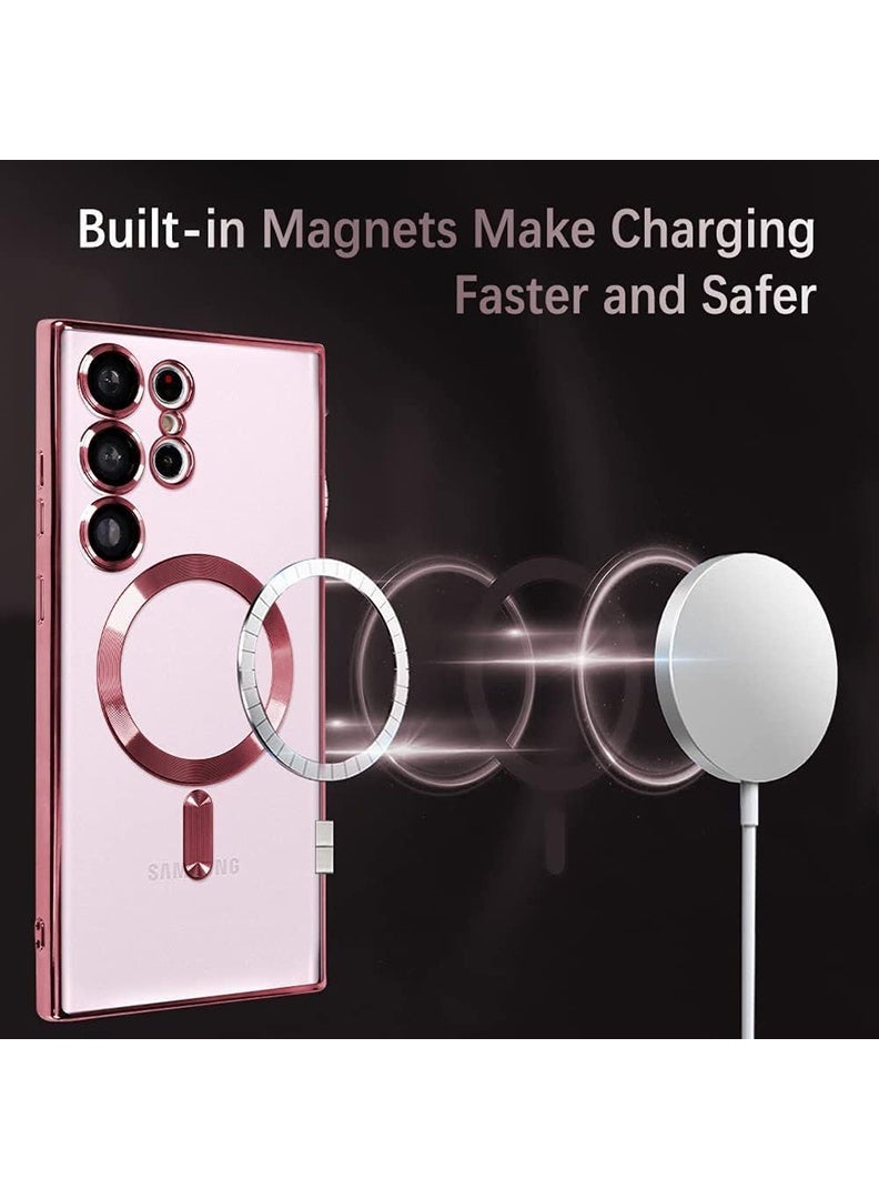 ملبوس حافظة ناعمة وشفافة متميزة لتوفير حماية كاملة لعدسة كاميرا S25 Ultra، متوافقة مع شحن مغناطيسي لاسلكي، تغطية هاتف مقاومة للصدمات مصنوعة من TPU مطلي بالكهرباء، S25 Ultra بحجم 6.9 بوصة 2025 - وردي - Image 2