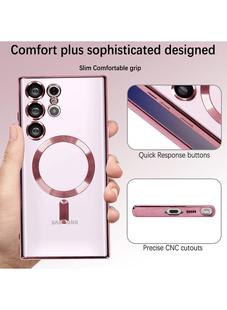ملبوس حافظة ناعمة وشفافة متميزة لتوفير حماية كاملة لعدسة كاميرا S25 Ultra، متوافقة مع شحن مغناطيسي لاسلكي، تغطية هاتف مقاومة للصدمات مصنوعة من TPU مطلي بالكهرباء، S25 Ultra بحجم 6.9 بوصة 2025 - وردي - Image 5