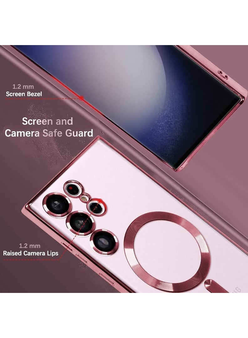 ملبوس حافظة ناعمة وشفافة متميزة لتوفير حماية كاملة لعدسة كاميرا S25 Ultra، متوافقة مع شحن مغناطيسي لاسلكي، تغطية هاتف مقاومة للصدمات مصنوعة من TPU مطلي بالكهرباء، S25 Ultra بحجم 6.9 بوصة 2025 - وردي - Image 3