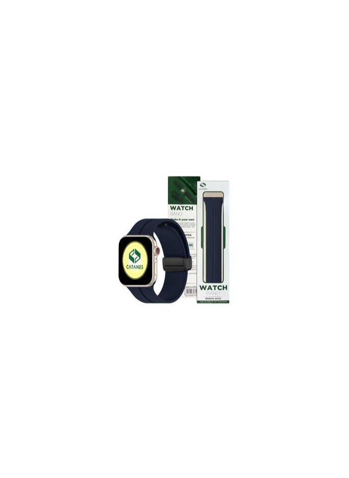 CATANES - Apple Watch Band 42mm 44mm 45mm 49mm Magnetic Band D-buckle Silicone Sport Strap Replacement Wrist Band Deep Blue - Image 1