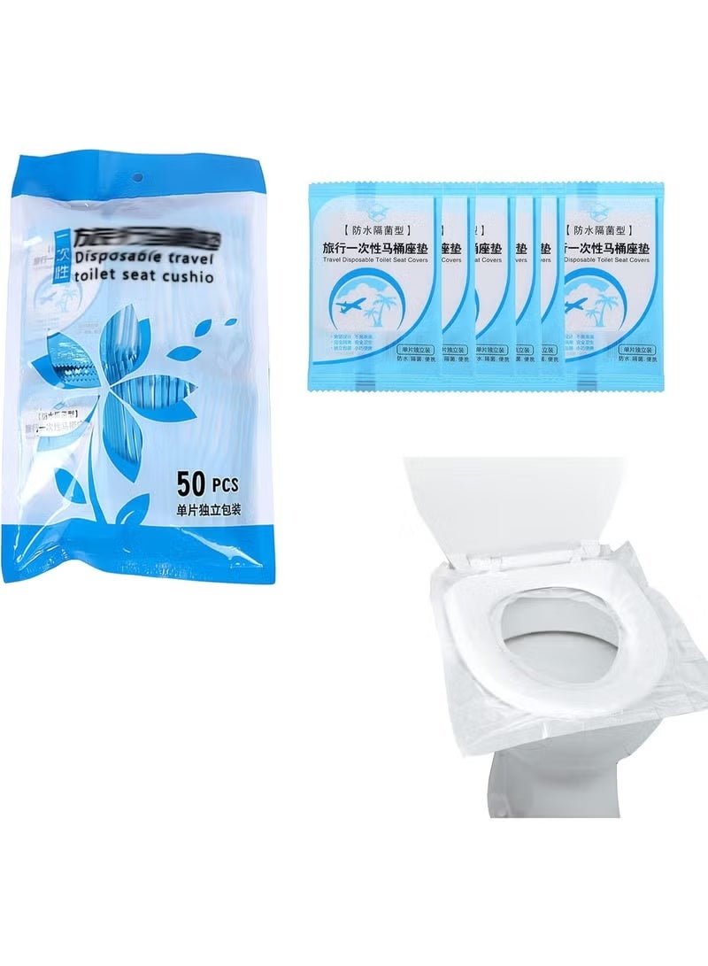 Waterproof disposable toilet seat covers (50 pieces) – Individually wrapped plastic bathroom seat covers for children, pregnant women, and travel - Image 1