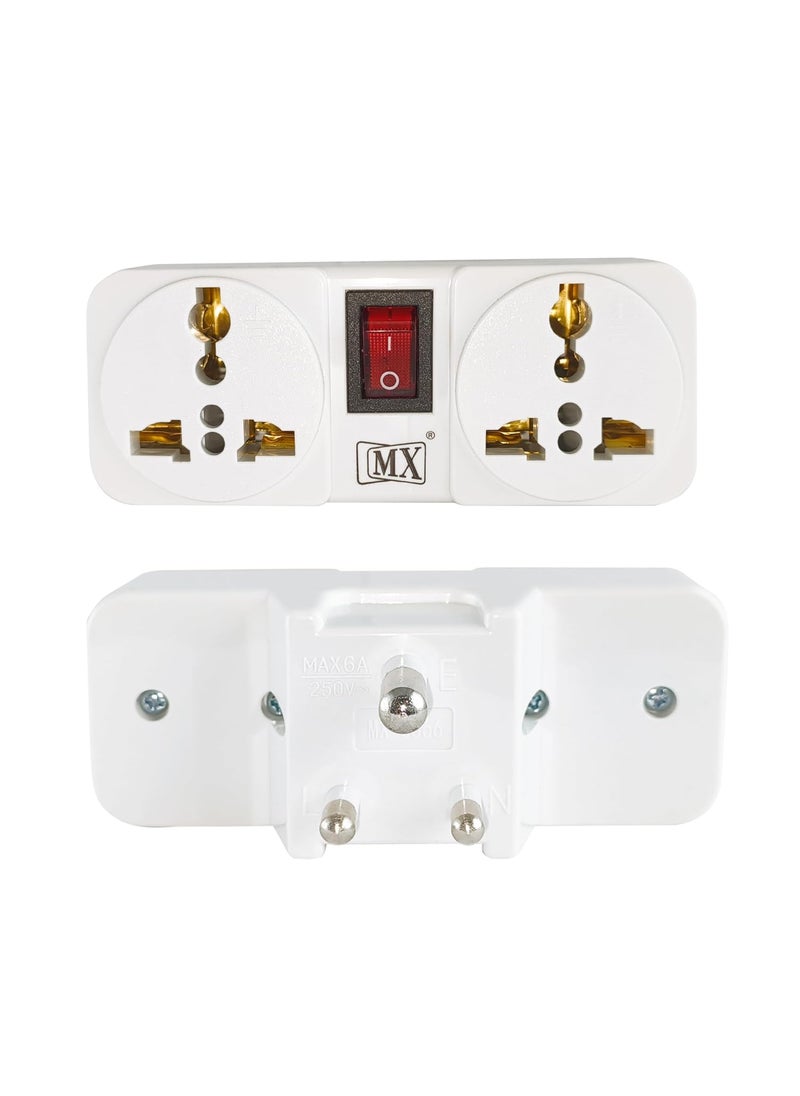 MX MX (3 Pin-2 Socket) Universal Socket Cordless Wall Extension Board, On/Off Switch with Child Safety Shutter (MX-3866), Pack of 2 