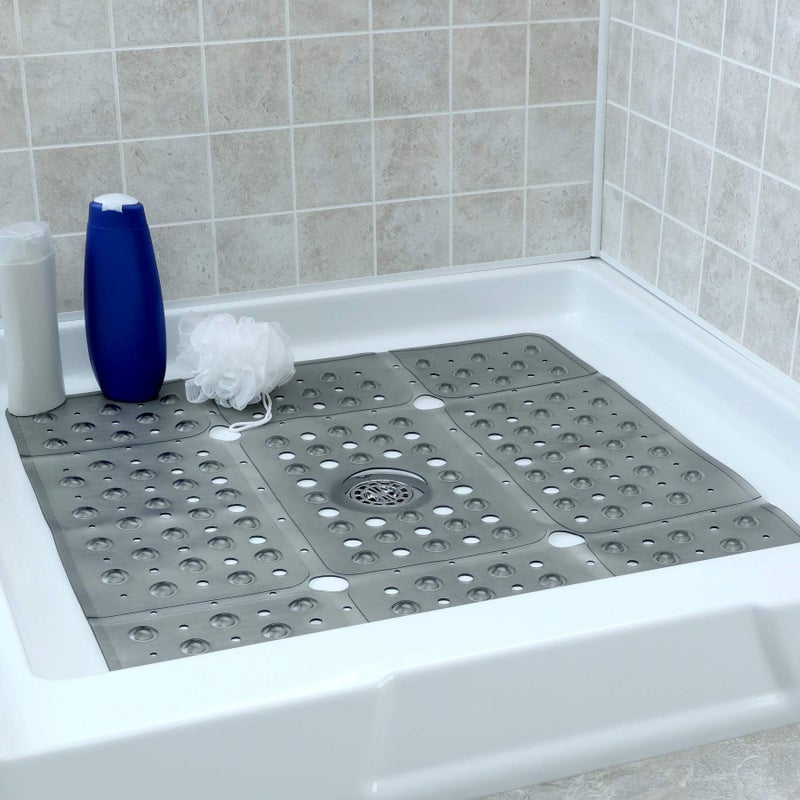 SlipX Solutions SlipX Solutions Extra Large Square Shower Mat, 27"x27", Non-Slip Stall Mat for Elderly & Kids Standing Bath Tub Mat, Machine Washable, Suction Cups, Translucent Gray  - Image 1