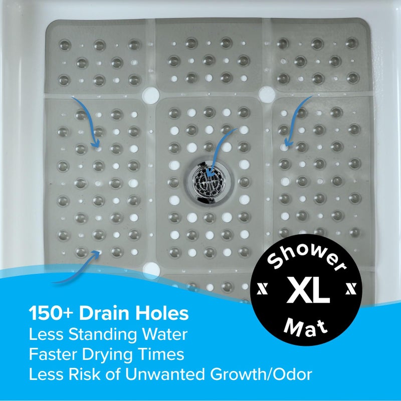 SlipX Solutions SlipX Solutions Extra Large Square Shower Mat, 27"x27", Non-Slip Stall Mat for Elderly & Kids Standing Bath Tub Mat, Machine Washable, Suction Cups, Translucent Gray  - Image 5