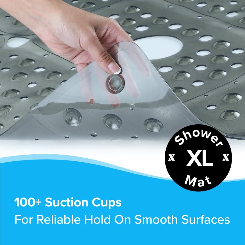 SlipX Solutions SlipX Solutions Extra Large Square Shower Mat, 27"x27", Non-Slip Stall Mat for Elderly & Kids Standing Bath Tub Mat, Machine Washable, Suction Cups, Translucent Gray  - Image 4