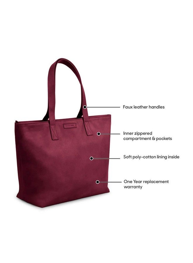 DailyObjects Women's Latest Tote Bag | Spacious, Stylish, Sturdy Vegan Leather Handbag with Zip closure and Laptop Compatibility | Handcrafted Ladies Shoulder Purse For Daily & Office Use Burgundy - Image 2