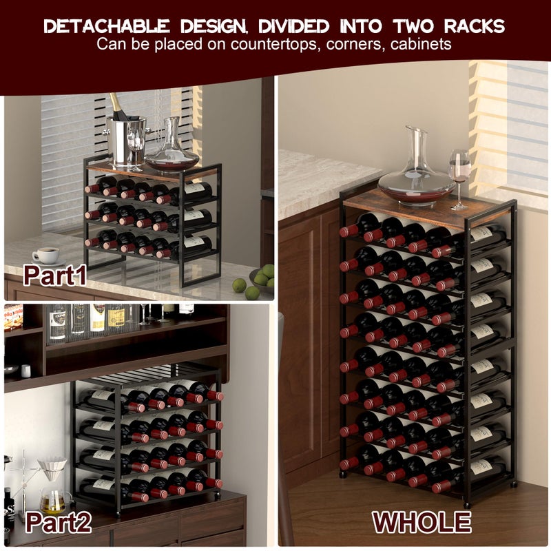 Alytree 40 Bottle Wine Rack Freestanding Floor, 8-Tier Wine Storage Racks with Table Top, Detachable Wine Bottle Holder, Bar Stand Display Shelf for Kitchen, Bar, 18" L x 9.3" W x 33" H - Image 2