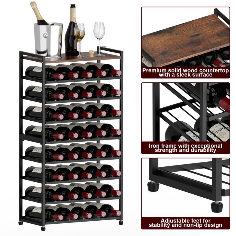 Alytree 40 Bottle Wine Rack Freestanding Floor, 8-Tier Wine Storage Racks with Table Top, Detachable Wine Bottle Holder, Bar Stand Display Shelf for Kitchen, Bar, 18" L x 9.3" W x 33" H - Image 5