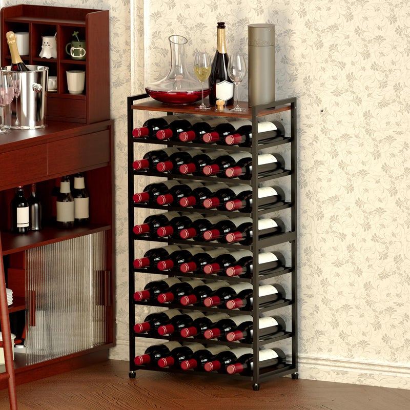 Alytree 40 Bottle Wine Rack Freestanding Floor, 8-Tier Wine Storage Racks with Table Top, Detachable Wine Bottle Holder, Bar Stand Display Shelf for Kitchen, Bar, 18" L x 9.3" W x 33" H - Image 1