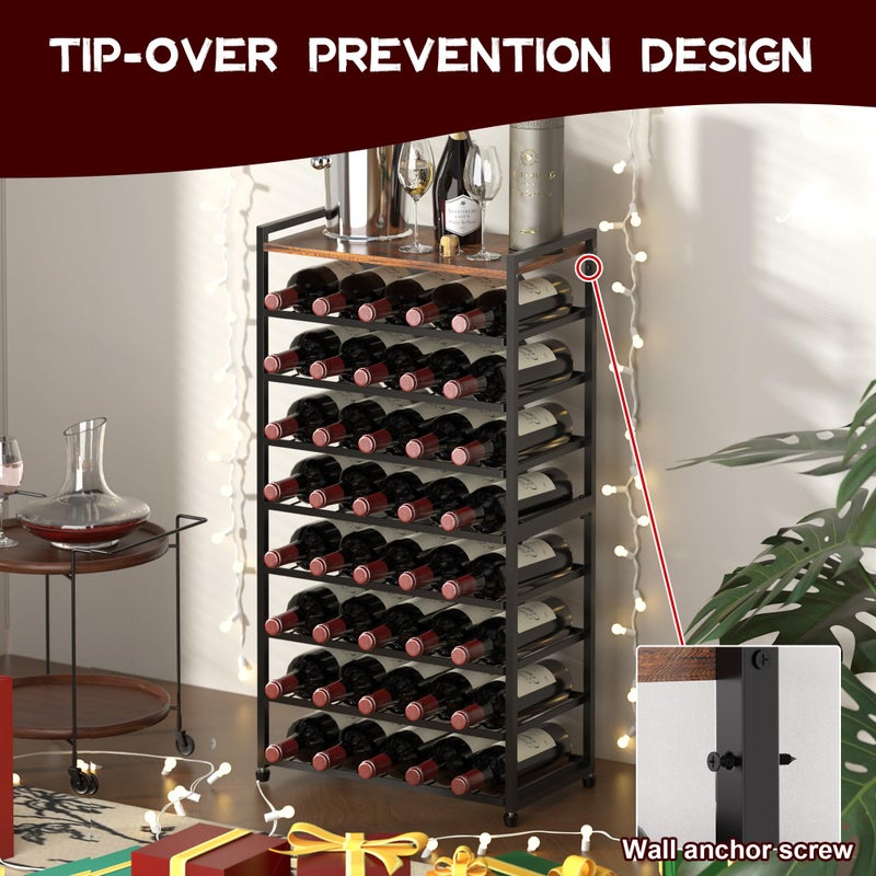 Alytree 40 Bottle Wine Rack Freestanding Floor, 8-Tier Wine Storage Racks with Table Top, Detachable Wine Bottle Holder, Bar Stand Display Shelf for Kitchen, Bar, 18" L x 9.3" W x 33" H - Image 4