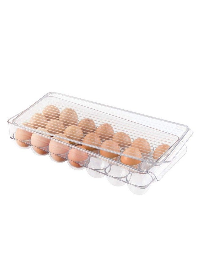 إنترديزاين منظم بيض بلاستيكي للثلاجة من آي ديزاين بمقبض أمامي - ١٤.٥٧ بوصة × ٦.٢٥ بوصة × ٣ بوصة، شفاف - Image 1