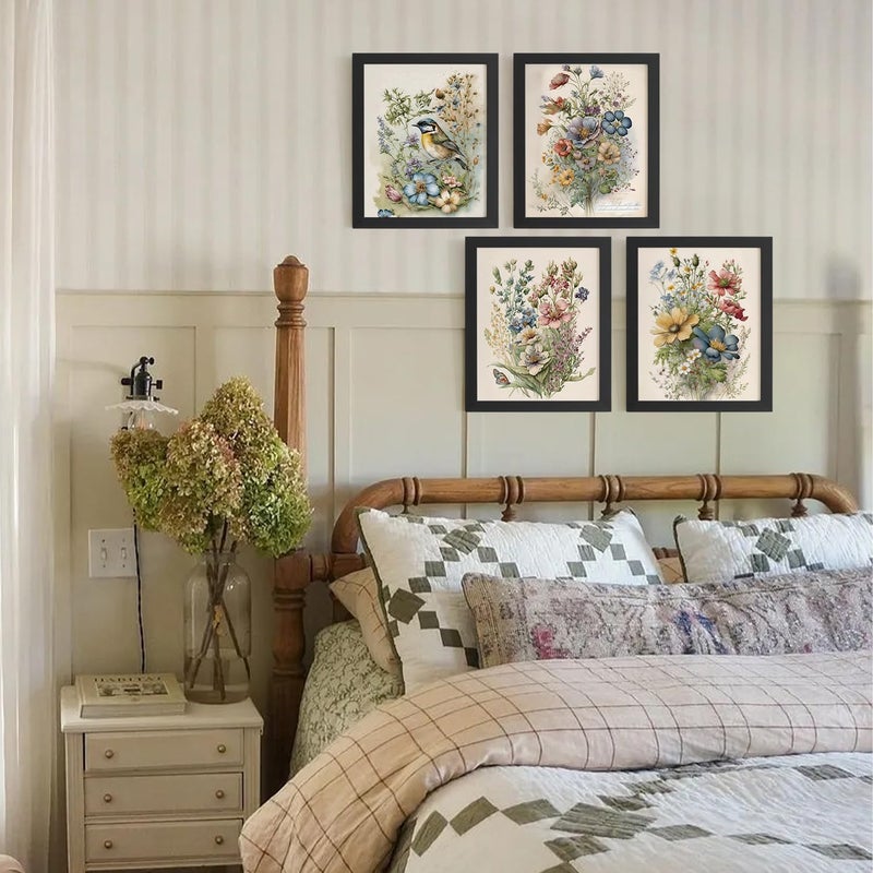 DSHFG Vintage Floral Cottagecore Wall Art Decor, Cottagecore Room Decor Botanical Wall Art Prints Set of 4, Spring Decorations for Home Bathroom Bedroom Kitchen Living Room, 8x10 Unframed - Image 5