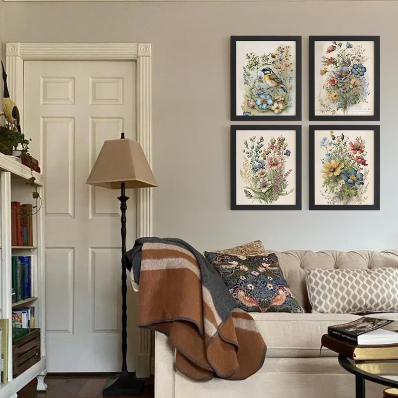 DSHFG Vintage Floral Cottagecore Wall Art Decor, Cottagecore Room Decor Botanical Wall Art Prints Set of 4, Spring Decorations for Home Bathroom Bedroom Kitchen Living Room, 8x10 Unframed - Image 4