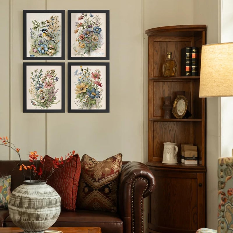DSHFG Vintage Floral Cottagecore Wall Art Decor, Cottagecore Room Decor Botanical Wall Art Prints Set of 4, Spring Decorations for Home Bathroom Bedroom Kitchen Living Room, 8x10 Unframed - Image 3