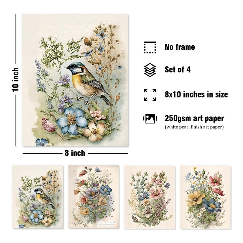 DSHFG Vintage Floral Cottagecore Wall Art Decor, Cottagecore Room Decor Botanical Wall Art Prints Set of 4, Spring Decorations for Home Bathroom Bedroom Kitchen Living Room, 8x10 Unframed - Image 2